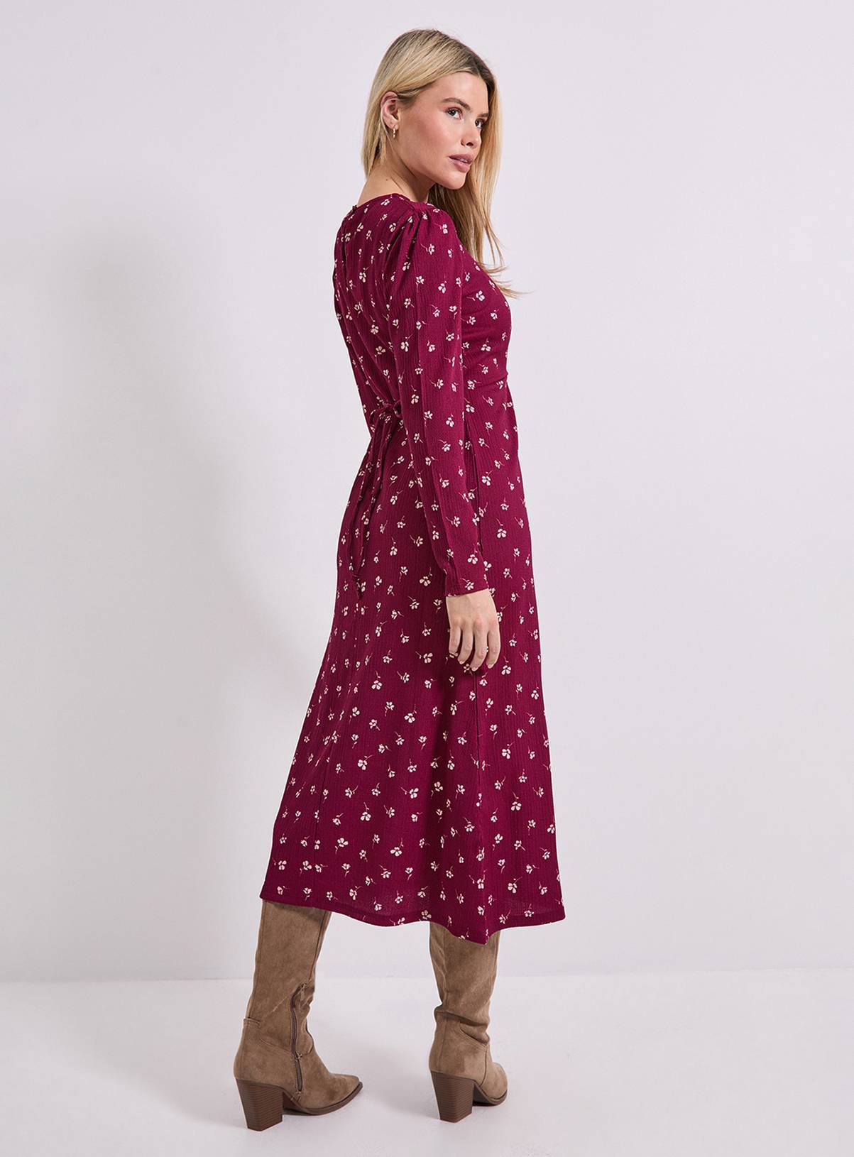 DOROTHY PERKINS Ditsy Floral Knot Waist Long Sleeve Midi Dress 12 - Image 3